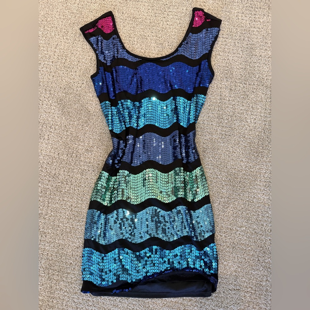 Sequin Stripe Scoop Neck Mini Dress or top - Multicolor
